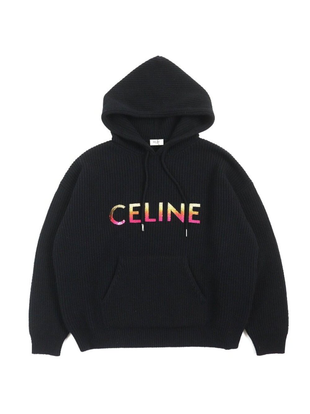 Celine Embroidery Sequin Gradient Logo Knit Pullover Hoodie XS
